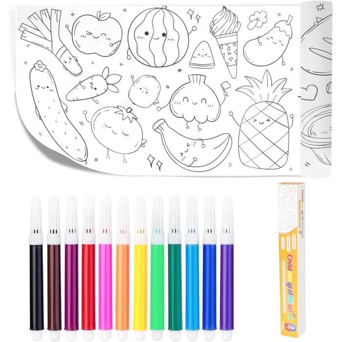 Rouleau De Papier à Dessin Géant + 6 Crayons Aquarelle Pour Enfants - Parfait Pour Activités Créatives à La Maison Ou En Voyage
