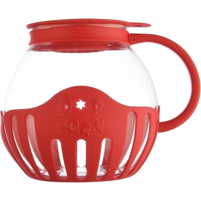 Pop-Corn Micro-Ondes en Verre Borosilicate 2,13 L – Cuisson Saine Sans Additif, Rouge – Lot de 1