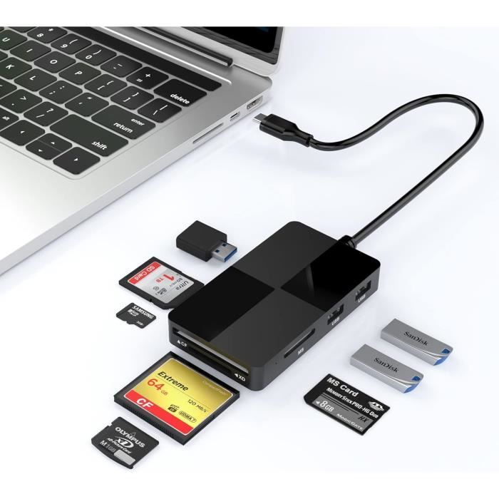 Hub De Lecteur De Carte Usb C, 5 Cartes Mémoire Avec 3 Usb3.0 ...