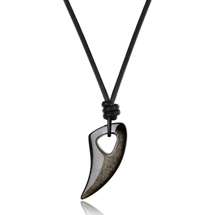 Collier Pendentif Dents De Loup – Acier Inoxydable Argenté – Cordon Résistant – Zircon