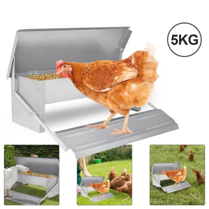 Mangeoire Automatique Pour Poules Tubiaz 5kg - Pédale Anti-Rongeurs, Galvanisée Résistante