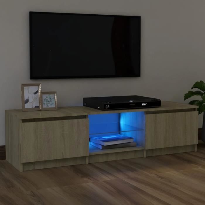 "sale 2024" meuble tv avec lumières led jms - banc tv chêne sonoma 120x30x35,5 cm 19,15,kg 1174