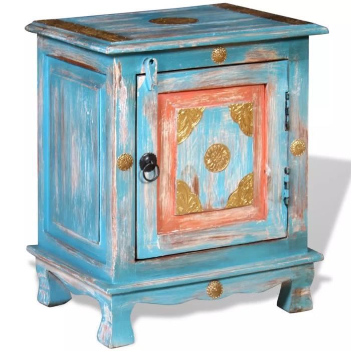 vidaXL Table de chevet Bois de manguier massif Bleu