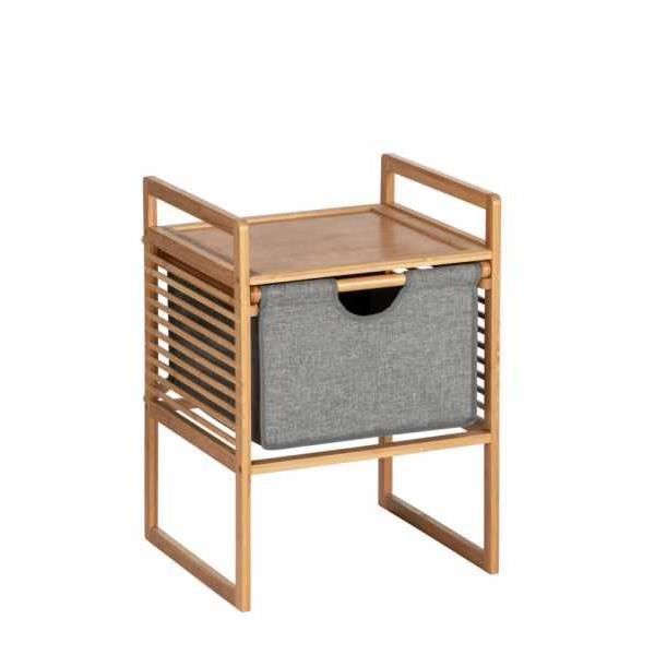 table d'appoint bois bahari, bout de canapé bois avec tiroir de rangement en tissu, bois bambou, 40x56x40 cm, marron - gris