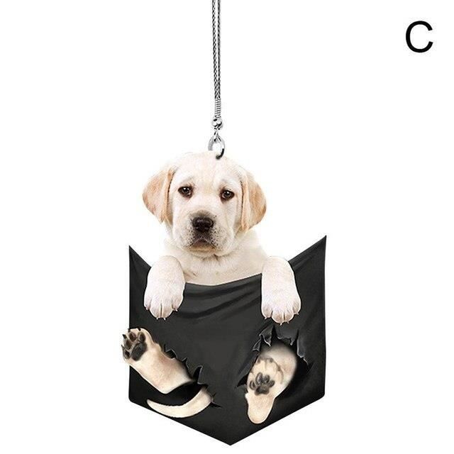 Pendentif 2D Pour Rétroviseur De Voiture - Chien Assis Sur La