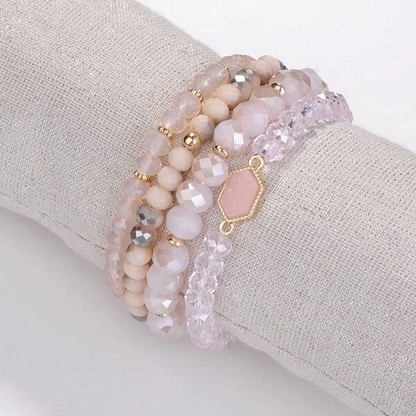 Bracelet élastique En Perles De Pierres Précieuses - Quartz Rose & Pierre De Lune - Amour De Soi & Protection - Cadeau Pour Femme Et Fille