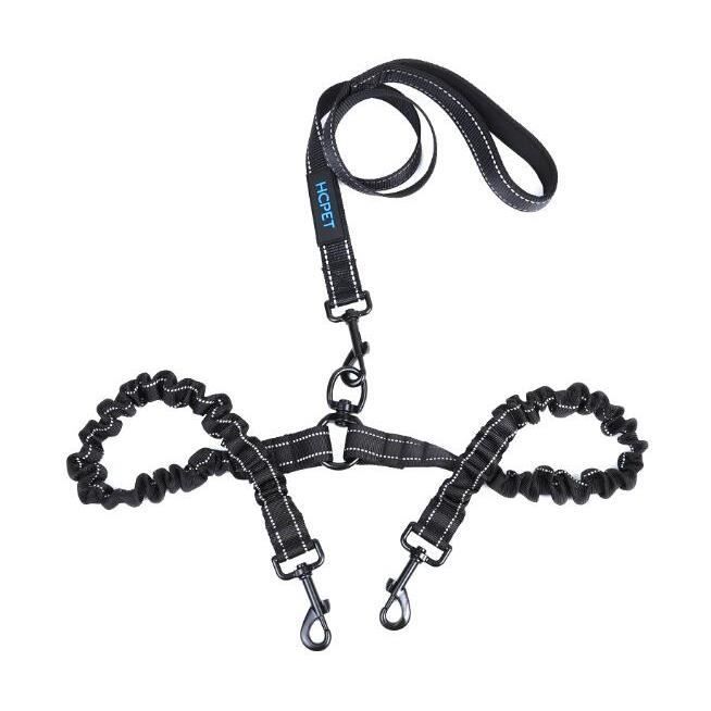 Meilleurs prix pour Laisse double pour chien - ZGEER - Mains-libres - Élastique réfléchissant - Absorption des chocs 360° - Noir