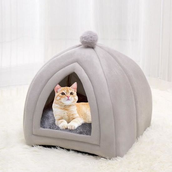 Niche Pour Chat Chauffante Hiver - Grotte En Peluche Imperméable - Coussin Amovible - Antidérapant - Confortable Et Facile à Laver