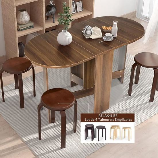 Table Extensible Salle à Manger Ronde - Passe De 45 à 163 Cm - Pour 4 à 7 Personnes - Panneaux De Particules - Gain De Place