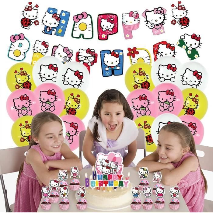 Lot De 17 Ballons De Fête Hello Kitty - Joyeux Anniversaire - Décoration Chat