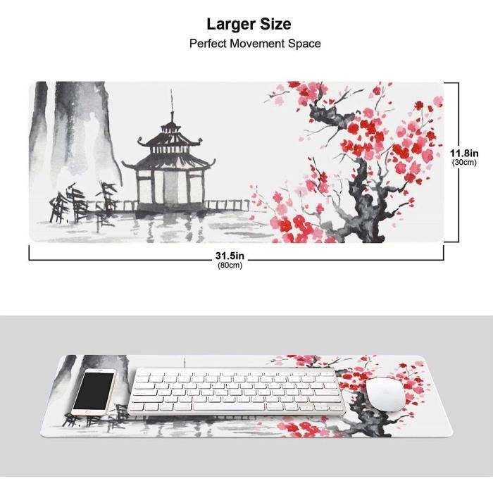 Tapis de souris de Gaming noir et blanc fleur de cerisier XXL XL