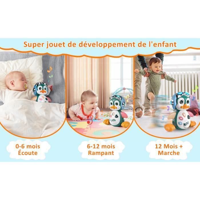 Jouet Pingouin Musical MOONTOY – Rampe, Lumière Et Musique, Pour Bébés De 6 à 24 Mois, Cadeau éveil