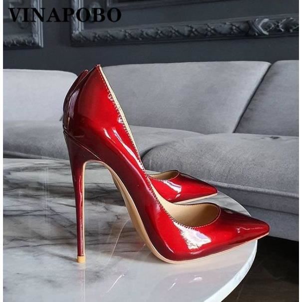 Escarpins a talons hauts pour femmes chaussures de mariage a fond brillant rouge en cuir rouge talon fin de Rouge 2 Achat Vente Escarpins femme pas cher Cdiscount