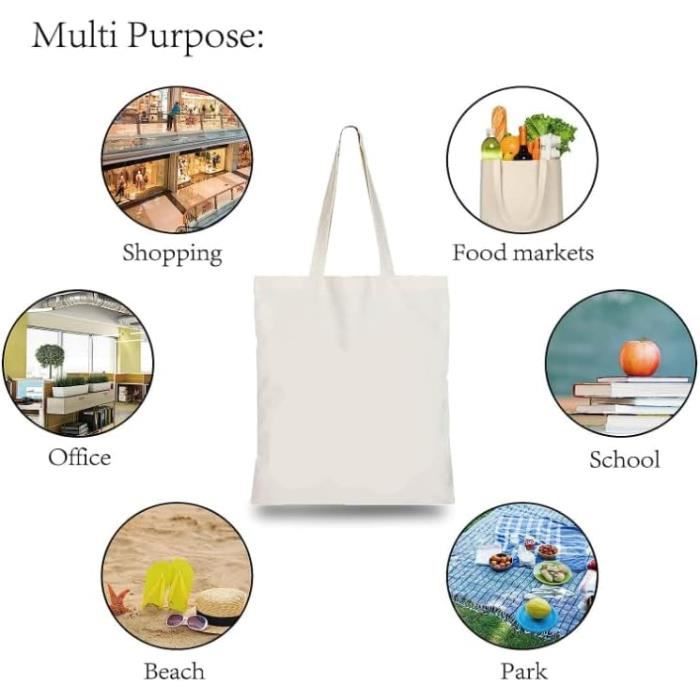 Sac Fourre-Tout Coton Animaux - Tote Bag Réutilisable 38x40 Cm - Shopping, Courses, École - Design Blanc