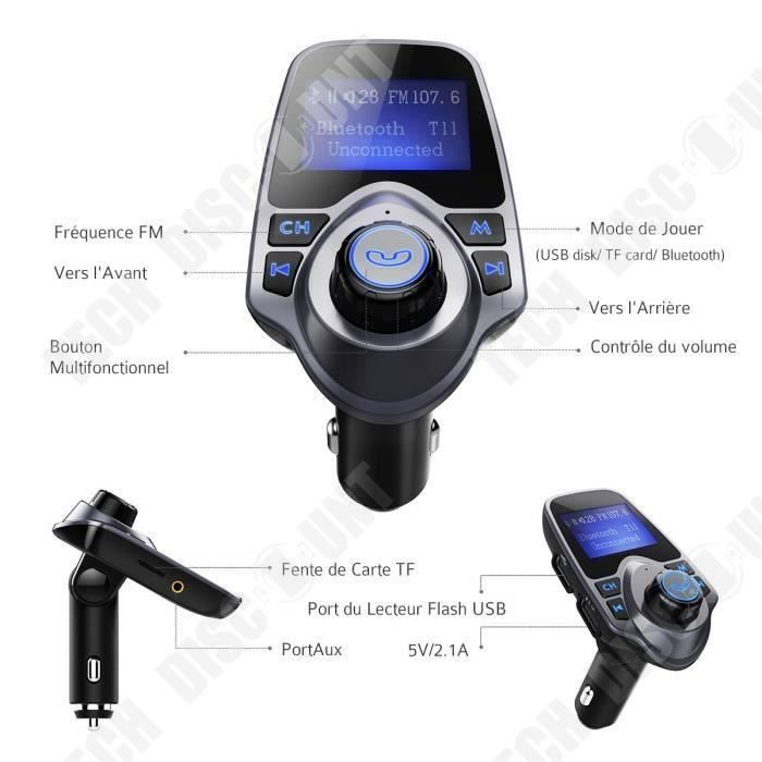 TD® Transmetteur FM Voiture Bluetooth Lecteur MP3 Appel Mains