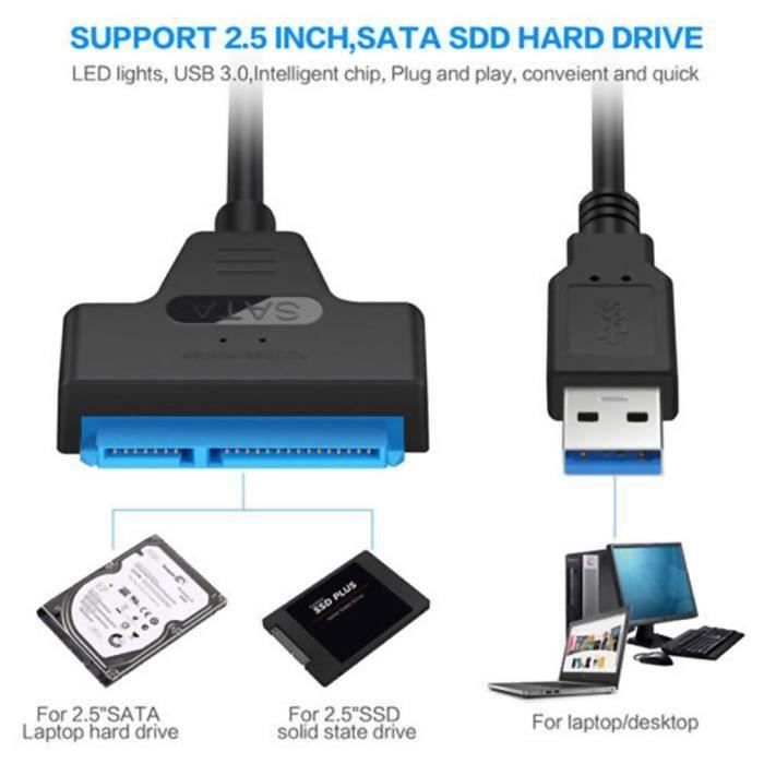 Disque dur interne USB 3.0 vers SATA7 + convertisseur de câble de disque dur  15 broches 2,5 pouces SSD HDD Hard Disk SATA Adapter - Cdiscount  Informatique