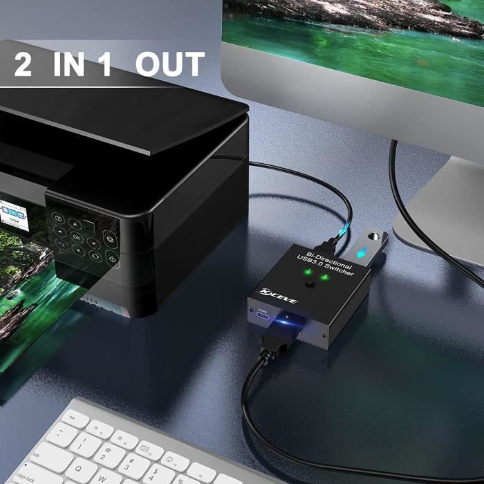 Commutateur USB 3.0 2-en-1 - Partage Imprimante, Scanner Entre 2 PCs
