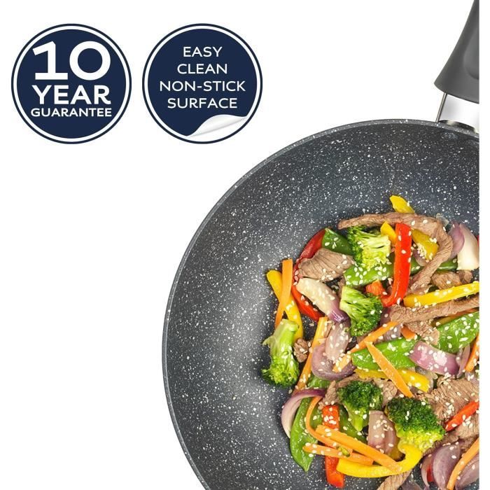 Poêle Wok Antiadhésive Queensense - 12 Pouces (environ 30 Cm) - Pour Cuisson Rapide Au Gaz, Halogène, Compatible Lave-vaisselle