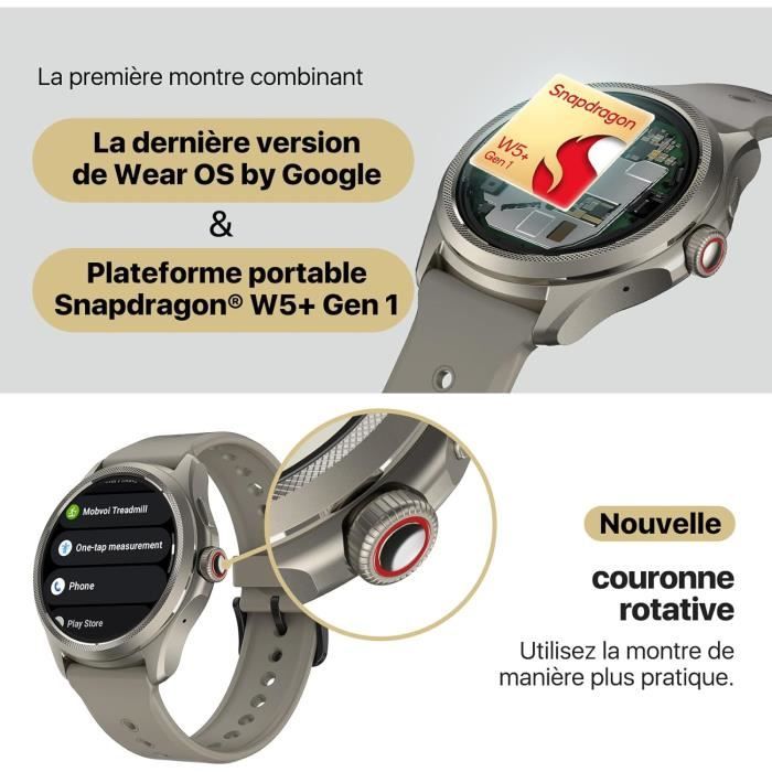 Pro 5 Montre Connectée Android Pour Homme Snapdragon W5+ Gen 1 Wear Os  Smartwatch 80 Heures D'Autonomie Longue Durée De Vie D[J736] - Cdiscount  Téléphonie