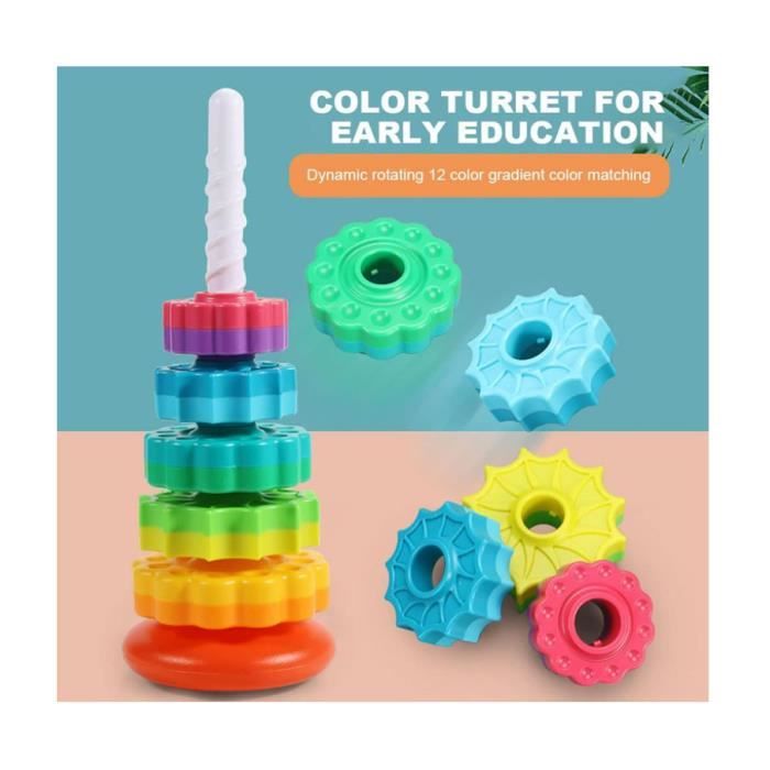 Pyramide à Empiler FANCY 40cm Avec Engrenages - Jouet D'éveil Pour Bébé 1-3 Ans, Apprentissage Couleurs
