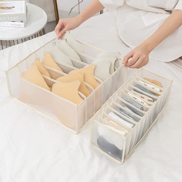 3 Boîtes De Rangement Tiroir Pliables - Organisateur Chaussettes/Sous-vêtements - Nylon Maille