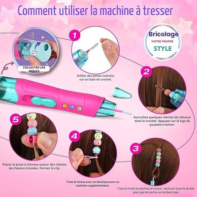 BESCOST Accessoires Cheveux Jouets, Cadeau Filles pour 5-12 Ans, Créatif avec Perles Colorées, Outil de Coiffure, Cadeau Anniversaire Fille 7 8 9 10 Ans