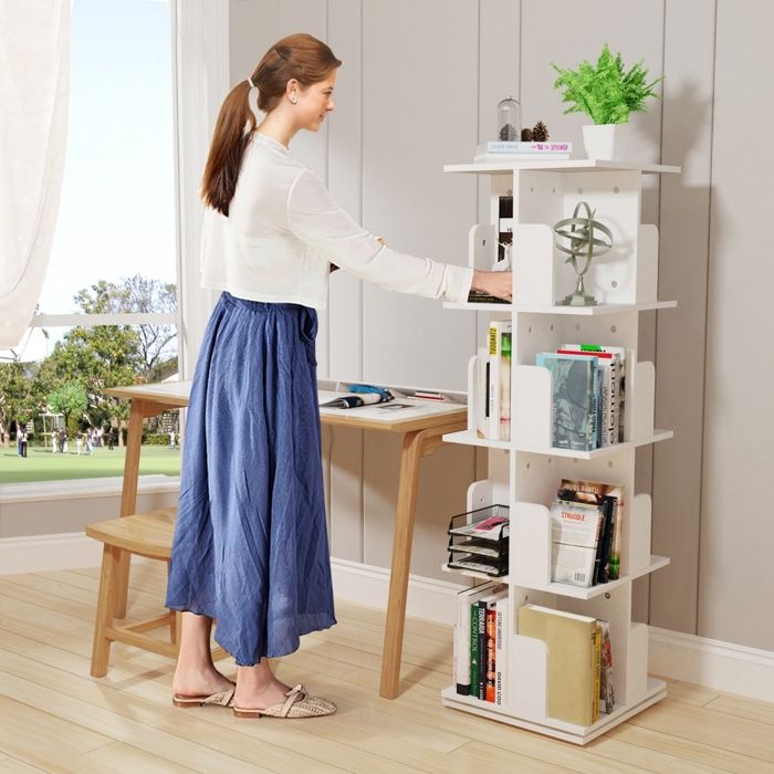 EUGAD Bibliothèque Rotative à 3 Niveaux Avec 12 Compartiments, Étagère Pivotante à 360°, Étagère De Rangement Multifonctionnelle, Pour Salon Bureau, 40x94,5x40 Cm, Chêne Clair