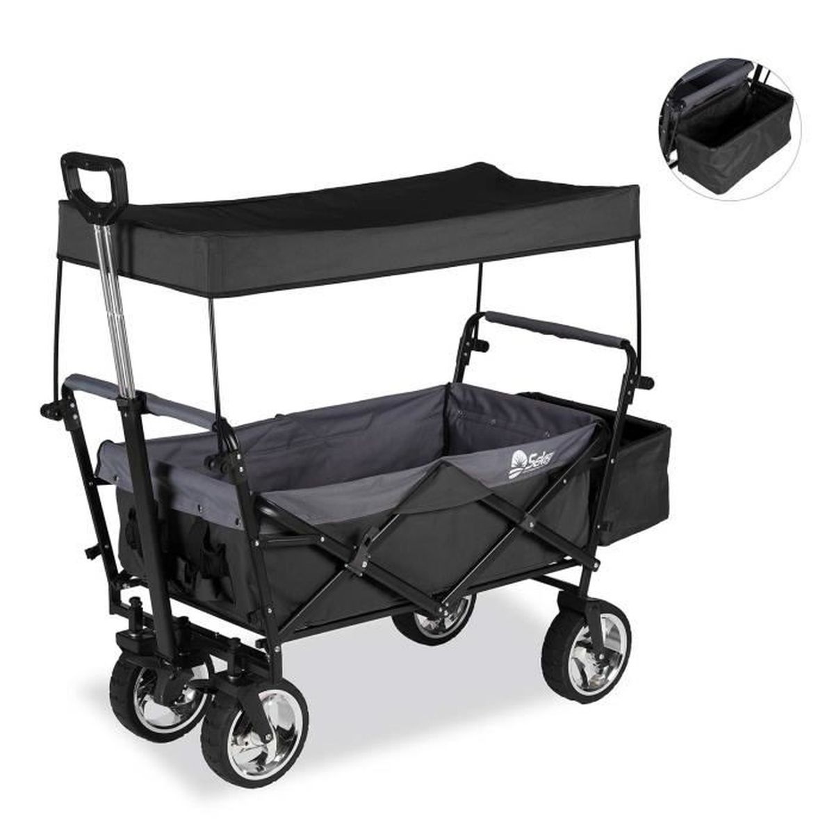 Noir Sekey Charrette de Transport Pliable Chariot de Transport Jardin Chariot de Plage Tout Terrain Brouette extérieure Panier Chariot Remorque de Jardin extérieur 