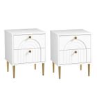 Lot de 2 tables de chevet - HOMCOM - 2 tiroirs et pieds en acier - pour chambre à coucher, salon - 40 x 35 x 50 cm - blanc