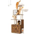 Arbre à Chat - FEANDREA - Moderne avec Cache-litière, Tour de Jeu et Griffoir - 180 cm - Marron Rustique