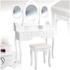 Coiffeuse - TECTAKE - Table de maquillage avec miroir 3 faces rabattables, 7 tiroirs et un tabouret - Blanc