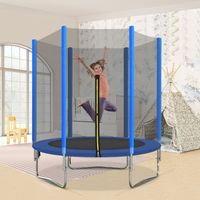 Trampoline de Jardin Rond 6FT 185cm avec Filet Coussin Sécurité Tapis de Saut, Fitness Jeux intérieur/extérieur pour Enfant, Bleu