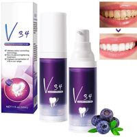 Dentifrice violet V34,dentifrice correcteur de couleur,lot de 2 dentifrice violet,élimine les taches dentaires,améliore l'émail des