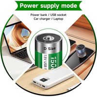Piles D Rechargeable USB Lithium 15000mWh - 4 pièces 1,5V USB D Cellules Batterie Rechargeables Charge Rapide avec Câble de Charg