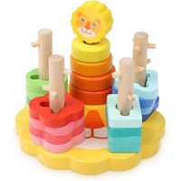  Jouets Montessori en Bois, Jouets à Empiler de Trieur de Formes, Jouet Puzzles Colorées pour Enfant 1 2 3 Ans (Lion)