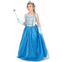Déguisement Princesse des Glaces Bleue Fille - 10-12 ans - Robe, Couronne, Baguette, Tresse et Gants