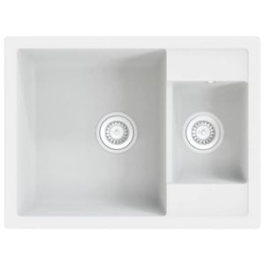 EVIER DE CUISINE Évier de cuisine - AKOZON - deux lavabos - granit blanc - résistant à la chaleur et aux chocs