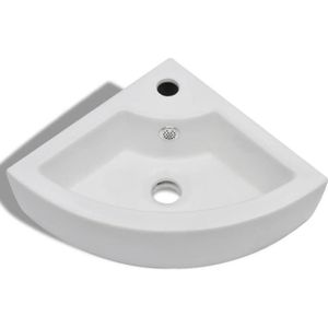 LAVABO - VASQUE Vasque à poser - KAI - Lave Main Angle Blanc en céramique - Avec trop-plein et trou de robinet