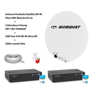 PARABOLE Kit Antenne Parabole Sat HD 4K Fibre SMC Blanche 8
