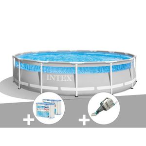 PISCINE Kit piscine tubulaire Intex Prism Frame Clearview ronde 4,27 x 1,07 m + 6 cartouches de filtration + Aspirateur