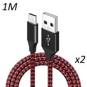 CÂBLE TÉLÉPHONE [2 pack] Cable Nylon Rouge Type USB-C 1M pour tabl