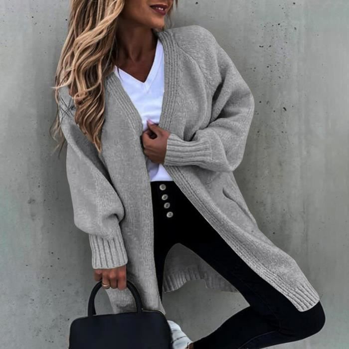 GILET - CARDIGAN Manteau tricoté confortable lâche poches durables couleur  couleur femme cardigan Grey - Cdiscount Prêt-à-Porter
