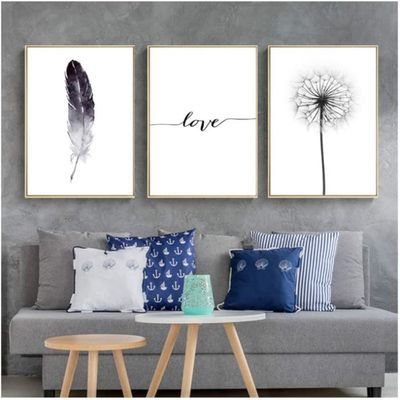 3 Pièces Affiches Murales Noir Et Blanc Fleur Peinture Nordique - Décoration Moderne Plume Pont Pissenlit