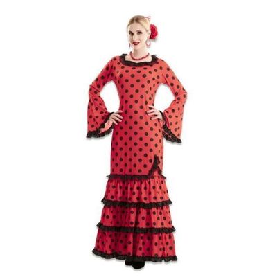 ROBE SANS MANCHE EN IMPRIME PUNTO ET CASCADE DE VOLANTS ROUGE A POIS NOIR - Pimiento Salsa ROBE SANS MANCHE EN IMPRIME PUNTO ET CASCADE DE VOLANTS ROUGE A POIS NOIR - Pimiento Salsa