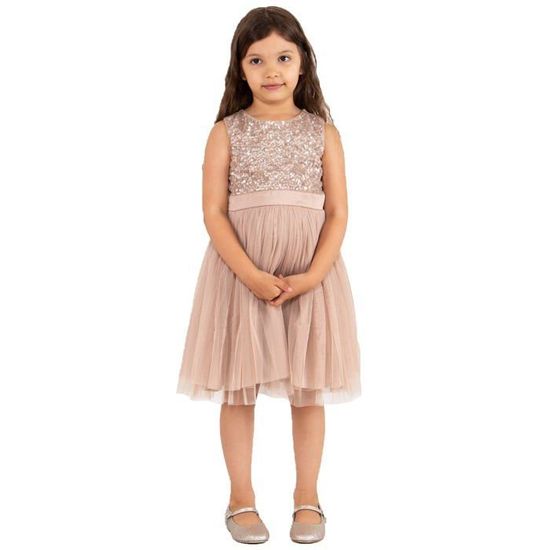 1 Pièce Robe De Fille Préadolescente À Paillettes Avec Encolure Asymétrique Et Détail De Taille