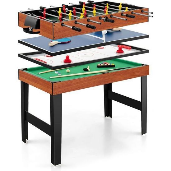 Table Multi-jeux HLC 4 En 1 – Baby-foot, Billard, Ping-pong, Air Hockey, Pliable, Pour Toute La Famille !