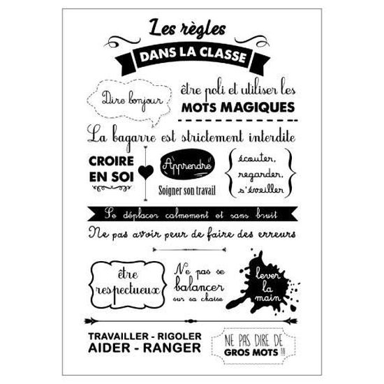 Les Regles De La Classe 297x4 Mm Adhesif Permanent Mural Sticker Citations Autocollant Decoration Noir Blanc 1 Cdiscount Maison