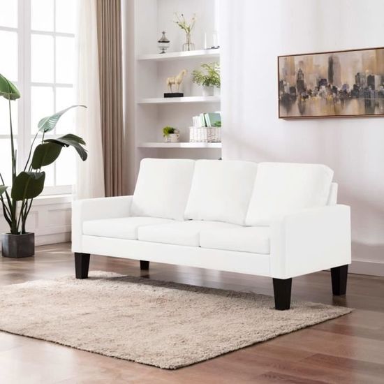 ❤Moderne Sofa Canapé de relaxation - Canapé droit fixe 3 places Mode - Blanc Similicuir 😊29949