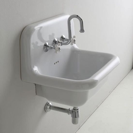 Vasque en céramique rétro 60 cm - BLEU PROVENCE - True Colors - Blanc - Design rétro - Facile d'entretien
