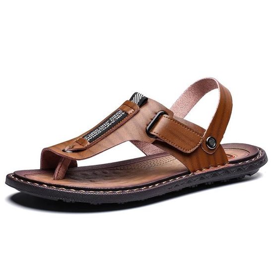 Sandales Homme En Cuir Multi-lanières - Bout Ouvert, Semelle Antidérapante - Pour Randonnée Légère Et Plage